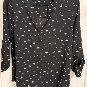 Daniel Rainn Black Blouse with White Floral Pattern